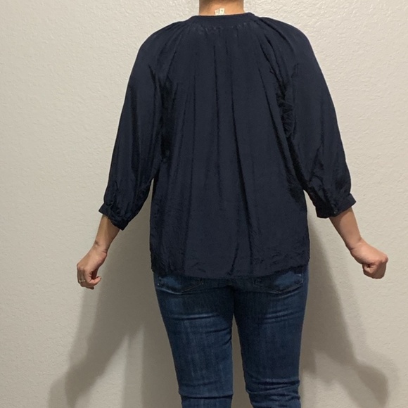 Creme Fraiche Navy Blue Loose Puffy Sleeve Blouse - Picture 3 of 6